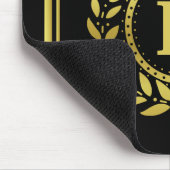 モノグラムのな王室のな王冠の月桂樹のリースの黒の金ゴールド マウスパッド (コーナー)