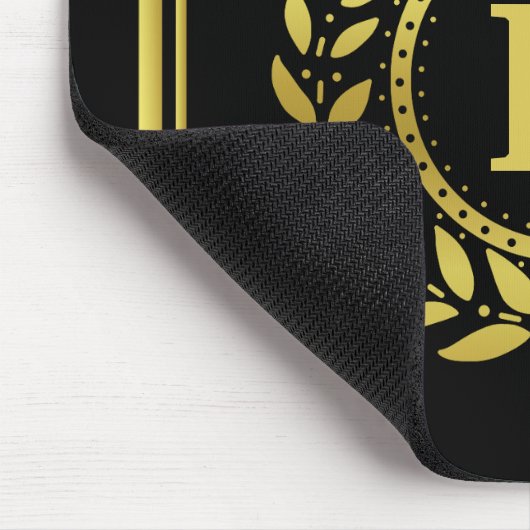 モノグラムのな王室のな王冠の月桂樹のリースの黒の金ゴールド マウスパッド (コーナー)