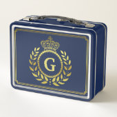 モノグラムのな王室のな王冠の月桂樹のリースの黒の金ゴールド メタルランチボックス (裏面)