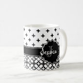 モノグラムのな白黒のクローバー コーヒーマグカップ (正面右)
