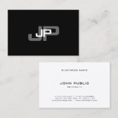 モノグラムのな白黒のシンプルでモダンなテンプレート 名刺 (正面/裏面)