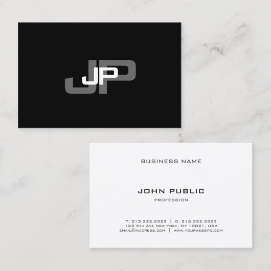 モノグラムのな白黒のシンプルでモダンなテンプレート 名刺 (正面/裏面)