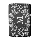 モノグラムのな白黒花パターン バスマット (正面縦)