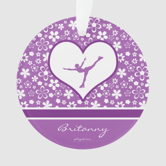 モノグラムのな紫色の花模様のフィギュアスケート オーナメント (正面)