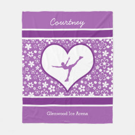 モノグラムのな紫色の花模様のフィギュアスケート フリースブランケット