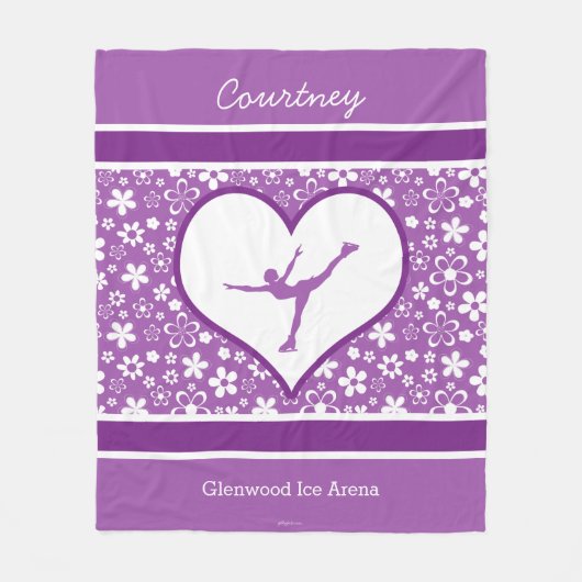 モノグラムのな紫色の花模様のフィギュアスケート フリースブランケット (正面)