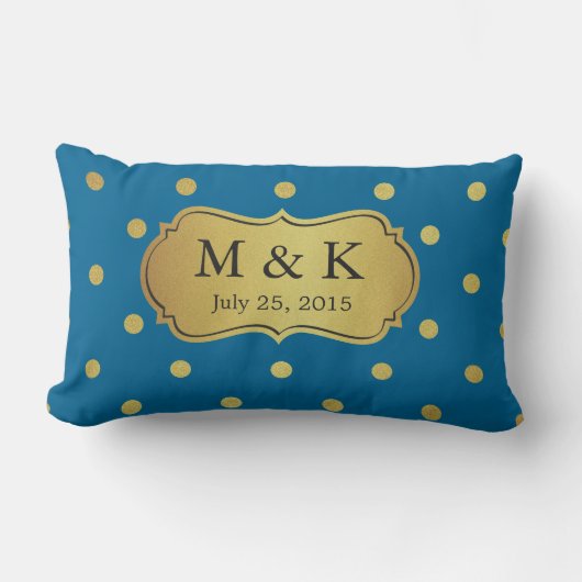 モノグラムのな結婚-スタイリッシュな金ゴールドの水玉模様 ランバークッション (正面)