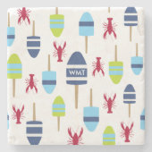 モノグラムのな航海のなテーマのブイおよびロブスター ストーンコースター (正面)