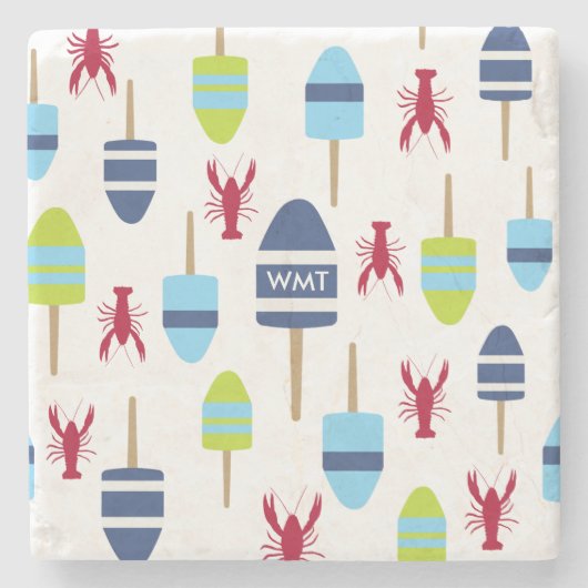 モノグラムのな航海のなテーマのブイおよびロブスター ストーンコースター (正面)