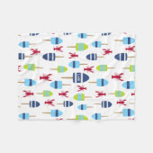 モノグラムのな航海のなテーマのブイおよびロブスター フリースブランケット (正面(横))