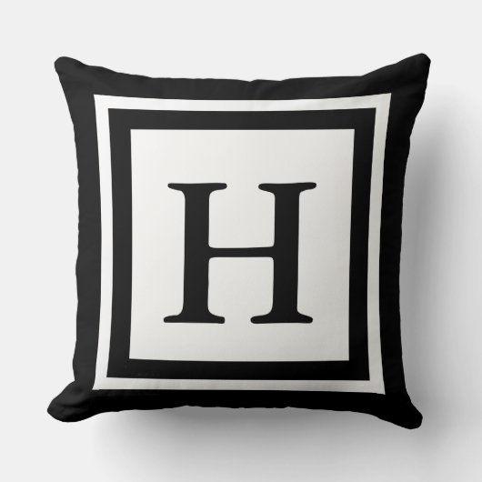 モノグラムのな装飾用クッション-黒及び白 クッション (正面)