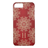 モノグラムのな赤および金ゴールドのエキゾチックな円形浮彫り Case-Mate iPhoneケース (裏面)