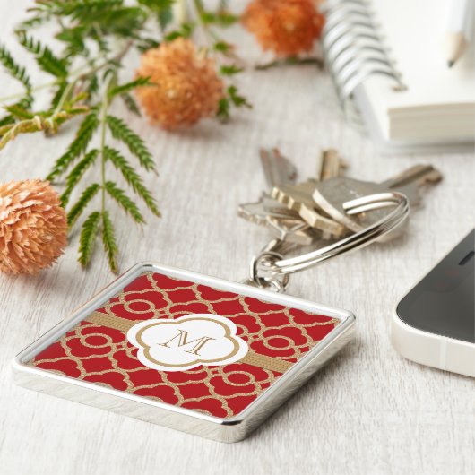 モノグラムのな赤および金ゴールドのモトッコ人 キーホルダー (側面)