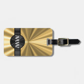 モノグラムのな金ゴールドおよび黒 ラゲッジタグ (正面横)