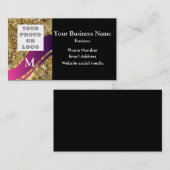 モノグラムのな金濃いピンクのパターンおよびロゴ 名刺 (正面/裏面)