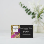 モノグラムのな金濃いピンクのパターンおよびロゴ 名刺 (スタンド正面)