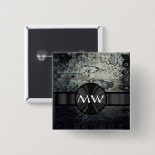 モノグラムのな錆ついた金属 缶バッジ (正面&裏面)