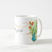モノグラムのな青いつぼの春の花柄の赤いチューリップ コーヒーマグカップ (正面右)