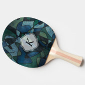 モノグラムのな青緑のティール（緑がかった色）のデジタル抽象美術 卓球ラケット (横)