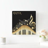 モノグラムのな音楽的なキーボード スクエア壁時計 (ホーム)