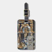 モノグラムのな風の金管楽器のユーフォニアム音楽 ラゲッジタグ (正面縦)