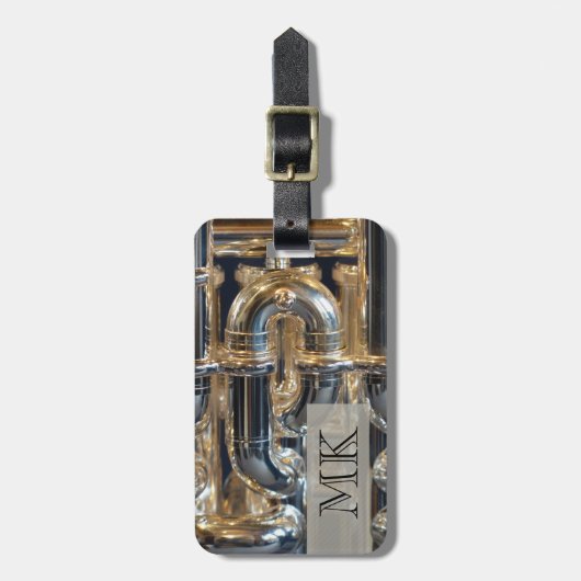 モノグラムのな風の金管楽器のユーフォニアム音楽 ラゲッジタグ (正面縦)