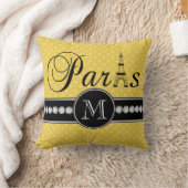 モノグラムのな黄色い水玉模様パリ クッション (ブランケット)