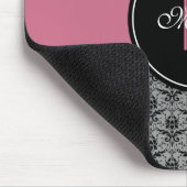モノグラムのな黒い灰色のピンクのヴィンテージの花のダマスク織 マウスパッド (コーナー)
