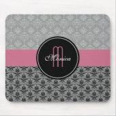 モノグラムのな黒い灰色のピンクのヴィンテージの花のダマスク織 マウスパッド (正面)
