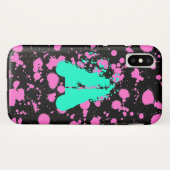 モノグラムのな黒および暗い赤紫色の(ばちゃばちゃ)跳ねるのペンキの芸術 Case-Mate iPhoneケース (裏面(横))