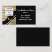 モノグラムのな黒および音楽パターンおよびロゴ 名刺 (正面/裏面)