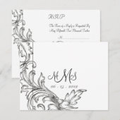 モノグラムのなAcanthusのラベンダー及び黒いRSVP 出欠カード (正面/裏面)