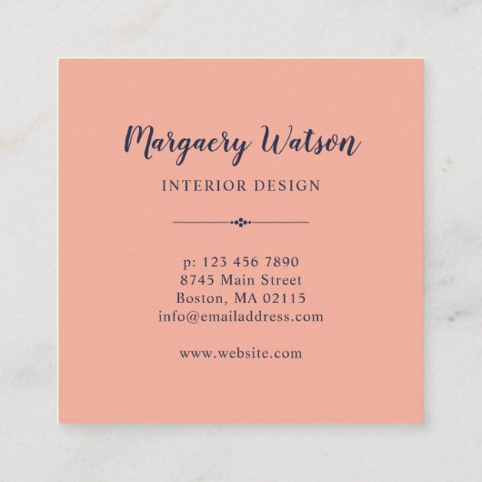 モノグラムのなBohoの花模様-濃紺及び珊瑚- スクエア名刺 (裏面)