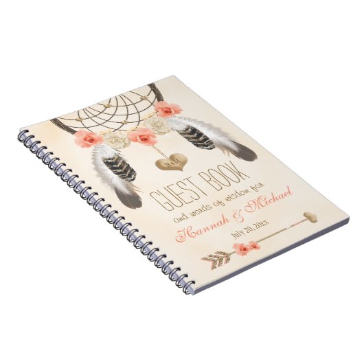 モノグラムのなBoho Dreamcatcherの結婚式の来客名簿 ノートブック (右側)