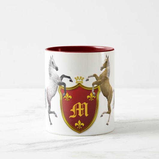 モノグラムのなheraldic盾を持つ馬の養育 ツートーンマグカップ (中央)
