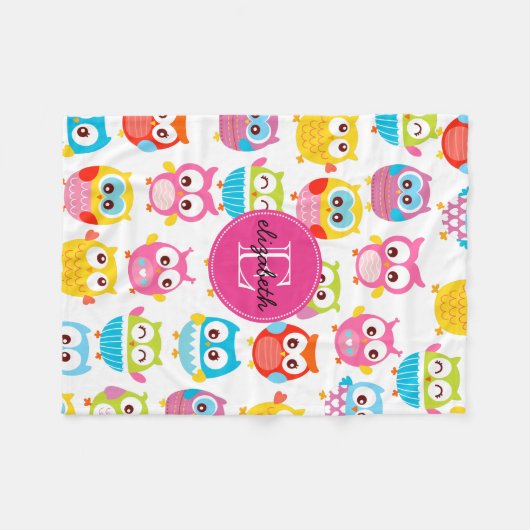 モノグラムのなLitteのかわいいフクロウ フリースブランケット (正面(横))