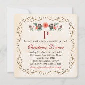 モノグラムのなPINECONEの月桂樹のクリスマスのディナー・パーティ 招待状 (正面)