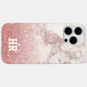 モノグラムののどのばら色の金ゴールドのグリッターの白い大理石のグラデーション Case-Mate iPhoneケース (裏面 (横))