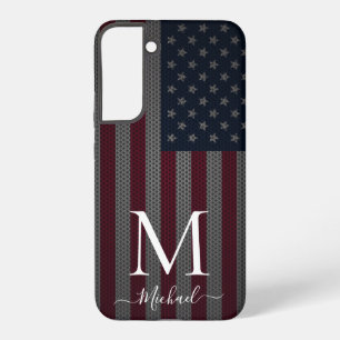 モノグラムのアメリカ国旗のメタリックメッシュのパーソナライズ SAMSUNG GALAXY S22+ケース