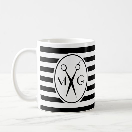 モノグラムのイニシャルの美容師の理髪店を切って下さい コーヒーマグカップ (左)