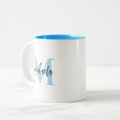 モノグラムのイニシャルエレガント手書き名 ツートーンマグカップ (正面左)