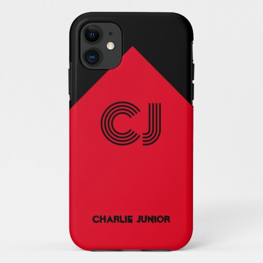 モノグラムのイニシャルミニマル黒赤 Case-Mate iPhoneケース (裏面)