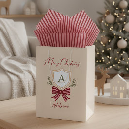 モノグラムのイニシャル入りのキュートなクリスマスリボン ミディアムペーパーバッグ