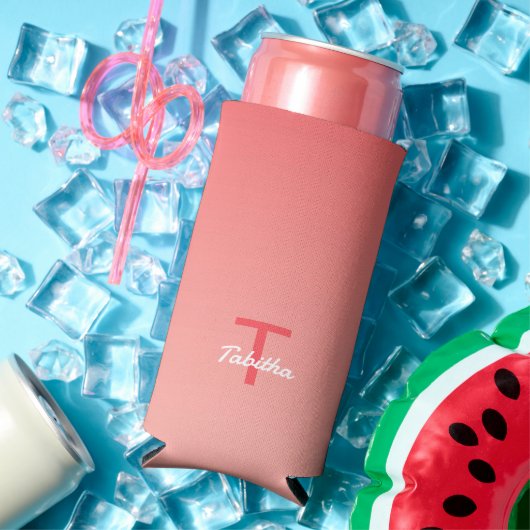 モノグラムのイニシャル名スクリプトグラデーション赤白 スリム缶クーラー (インサイチュ 夏)