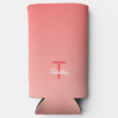 モノグラムのイニシャル名スクリプトグラデーション赤白 スリム缶クーラー (正面)