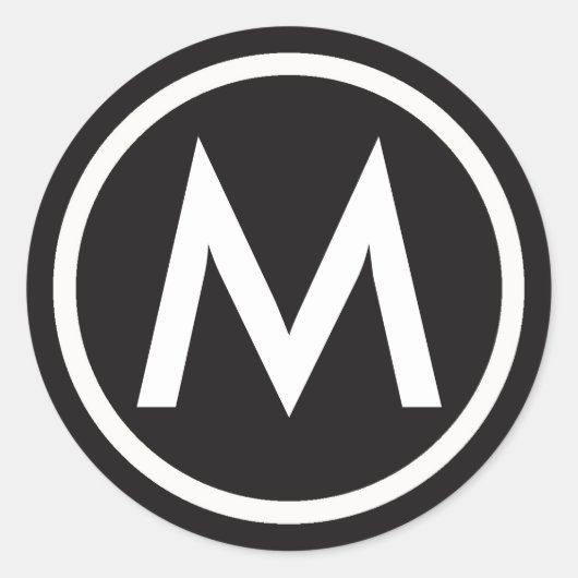 モノグラムのイニシャル白黒ステッカー ラウンドシール (正面)