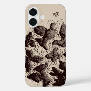 モノグラムのイニシャル ビンテージ レトロ 手描きの鳥  iPhone 16ケース