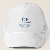 モノグラムのイニシャル&名前ミニマリストブルーホワイト キャップ (正面)