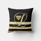 モノグラムのイニシャル「L」金ゴールドの黒いハートの投球 クッション (裏面)
