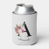 モノグラムのイニシャルAピンクボホガーリーフローラ 缶クーラー (缶正面)